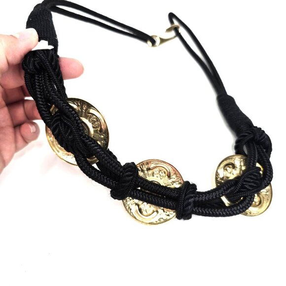 Vintage Made in Taiwan Medallion Gold Tone Woven Rope Hip Waist Belt - Picture 5 of 10